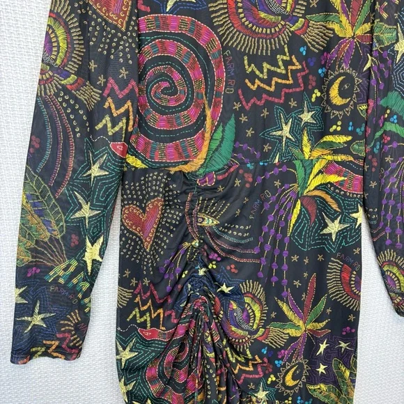 Farm Rio Amazonia Black Graphic Maxi Boho Birds Womens Size XL Boho Colorful - Picture 3 of 10